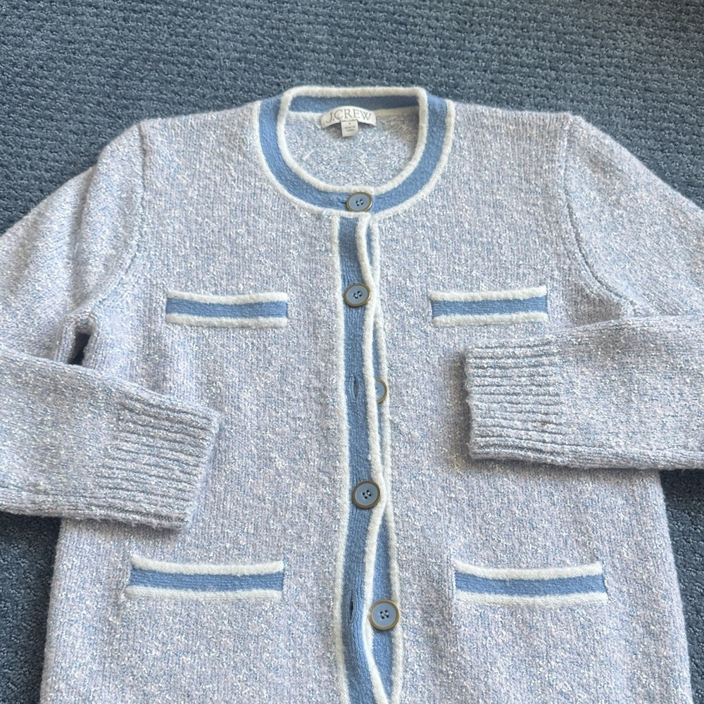 J. Crew Women's Light Blue and Cream Cardigan
